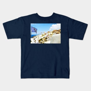 Oia Santorini Greek Island Flag Kids T-Shirt